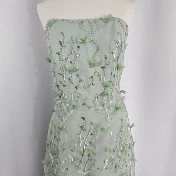 Dessy Collection Strapless Green 3D Embroidered Sequin Tiered Maxi Dress Sz 14R - Picture 3 of 14